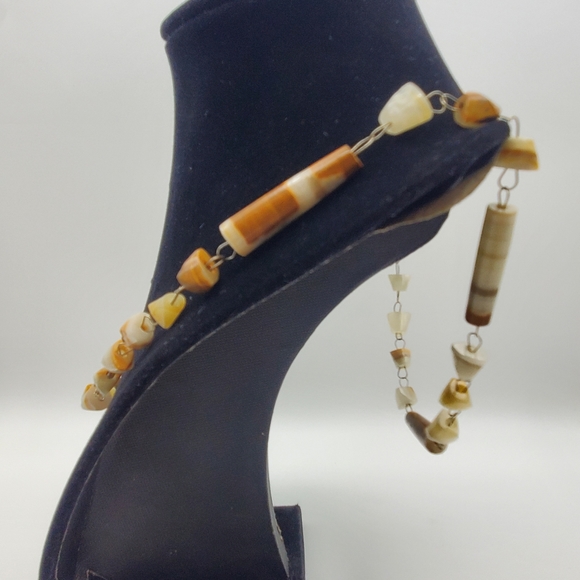 Banded Gemstone Agate Onyx Necklace Vintage Wire Wrapped Jewelry 26" Long - Picture 3 of 9